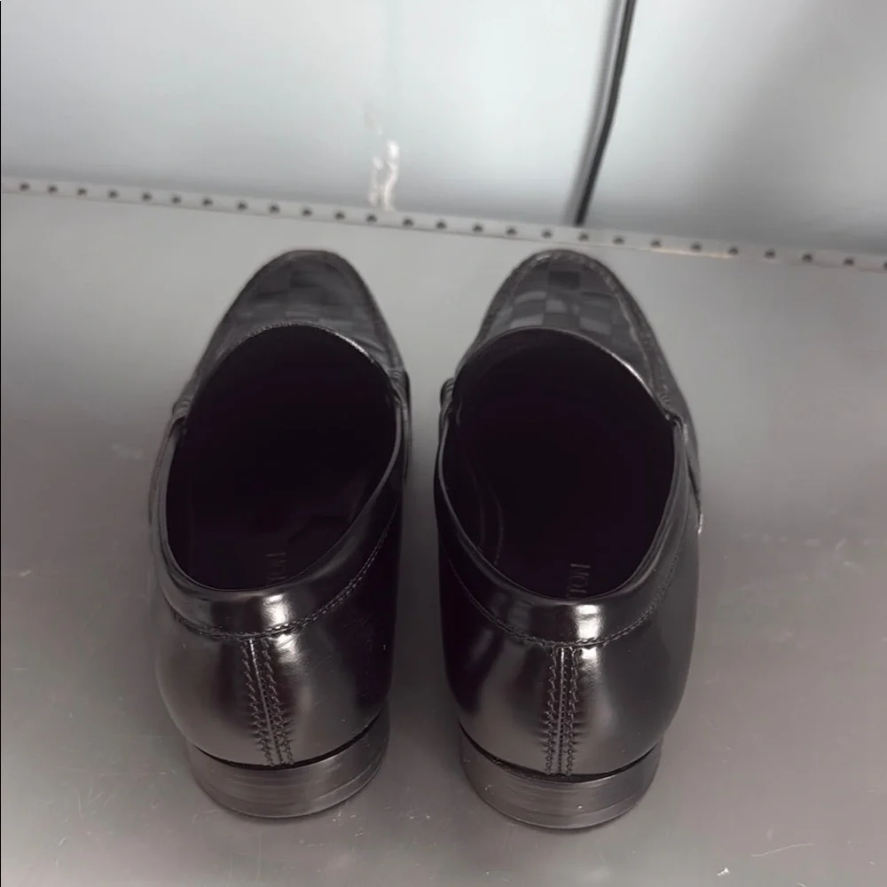 Louis Vuitton Damier Embossed Leather Outline Penny Slip On Loafers